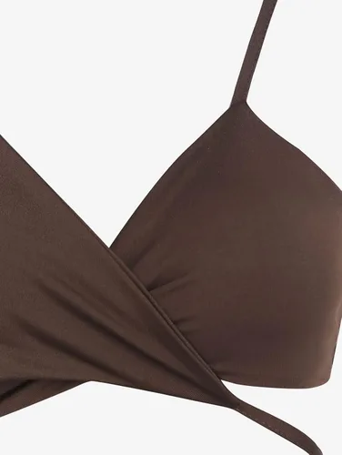 Vista 3 de ZAFUL Minivestido ajustado sin mangas para mujer, con tirantes cruzados, con corte fruncido, entallado y entallado (café oscuro, talla M), Café