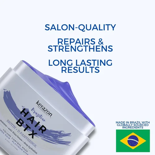 Vista 8 de KERAZON - Máscara de cabello brasileño rubio BTX con efecto platino y cabello plateado que proporciona suavidad, hidratación profunda, antilatón