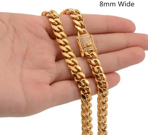 Vista 4 de Collar o pulsera de cadena de eslabones cubanos de oro de 18 quilates para hombres y mujeres de 0.315in, 0.394in, 0.472in, 0.551in, 0.709in, cadena