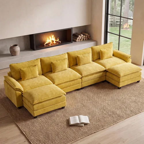 Vista 26 de Oprisen Sofá Seccional Modular, Cómodo Cloud Couch Sofá Seccional, Sofá Cama de Chenilla con Asiento Profundo con Almohadas Decorativas para Sala