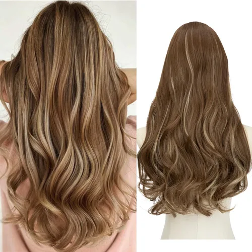 Vista 18 de SARLA Extensiones de cabello sintético con clip, parte en U, largo, ondulado, rizado, grueso, de cabeza completa, para mujer, rubio playa, 24 Playa