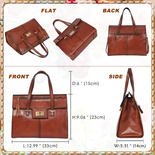 Vista 5 de Banuce Monederos de cuero italiano de grano completo para mujer, bolsos de mano con cierre giratorio de borla, correa desmontable y ajustable