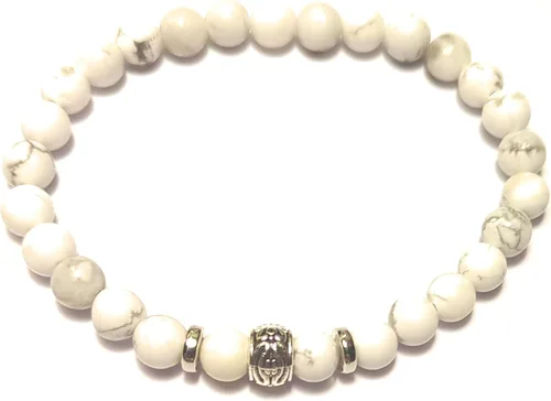 Vista 4 de White Howlite Stretch Bead Bracelet Serenity Charm Gemstone Jewelry Simple Minimalist Unisex One Size Gift