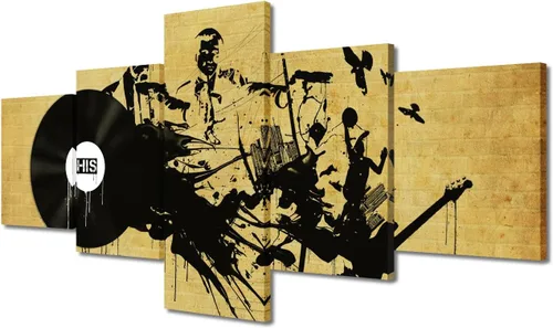 Vista 44 de Lienzo decorativo para pared, diseño de DJ Music Mixes the Track HD impreso en pinturas, 5 piezas de imágenes abstractas para sala de estar, obra
