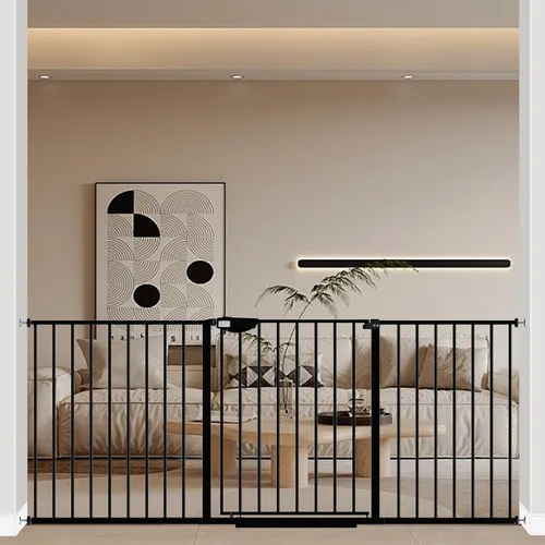 Vista 17 de WAOWAO Triple Lock 49.21-66.54 pulgadas, puerta para bebé extra ancha montada a presión, de paso con bisagra, cierre automático, seguridad de metal