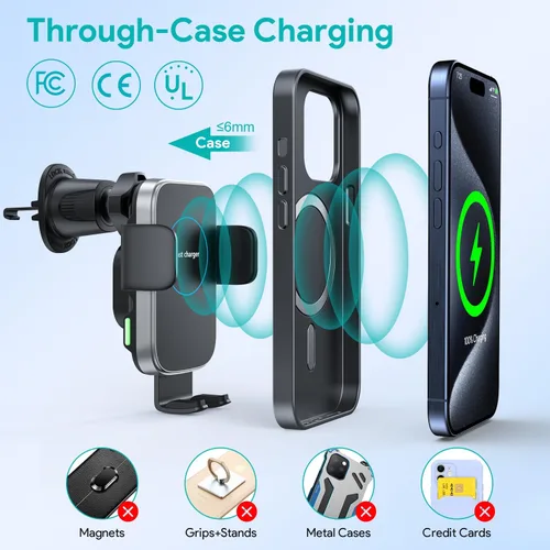 Vista 5 de Cargador inalámbrico para automóvil, soporte de carga de 15W con sujeción automática, soporte de ventilación para carga de automóvil para iPhone 15