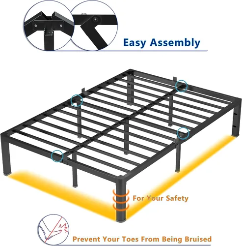 Vista 6 de yookare Armazón de cama de plataforma de metal Twin de 14 pulgadas con esquinas redondas y retenedores de colchón, soporte de listones de acero