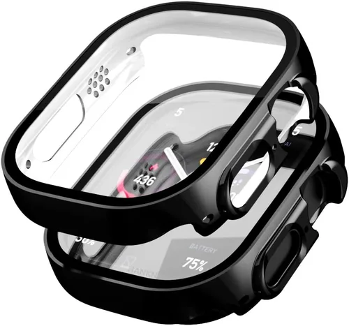 Vista 20 de Paquete de 2 fundas de vidrio templado de 1.77 pulgadas compatibles con Apple Watch Series 8 7 fundas protectoras de pantalla de vidrio templado