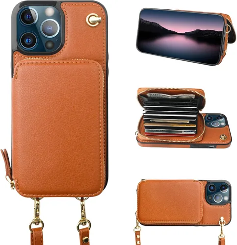 Vista 12 de Bocasal - Funda tipo cartera con múltiples ranuras para iPhone 13 Pro, color negro RFID Blocking PU Leather Purse Case with Card Holder, Handbag