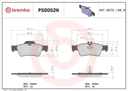 Vista 4 de Brembo P50052N Juego de pastillas de freno de disco trasero de cerámica premium para MERCEDES-BENZ/MERCEDES-BENZ (BBDC) OE# 0064200120