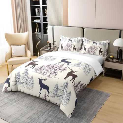 Vista 37 de Funda de edredón de árbol de Navidad 100% algodón natural, juego de ropa de cama de copos de nieve de Navidad para niños y niñas, funda de edredón