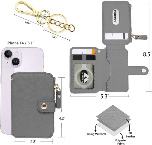 Vista 12 de Cartera con llavero, tarjetero con bloqueo RFID de piel, funda para tarjetas de crédito con cremallera para mujer