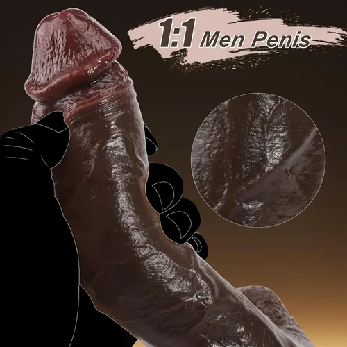 Vista 6 de Consolador realista para principiantes, consoladores negros de silicona suave de 8.4 pulgadas con fuerte ventosa para juego sin manos, pene anal