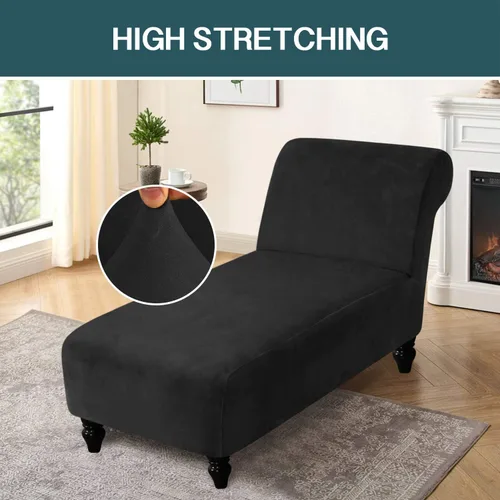 Vista 2 de FantasDecor Fundas de terciopelo de lujo para sala de estar, funda elástica para tumbona, ultra suave, lavable a máquina, color negro