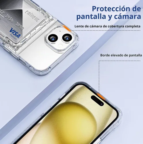 Vista 4 de ACANDYA Funda tipo cartera para iPhone 15 con tarjetero transparente
