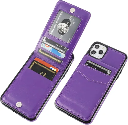 Vista 10 de KIHUWEY Funda tipo cartera para iPhone 11 Pro Max con soporte para tarjetas Negro
