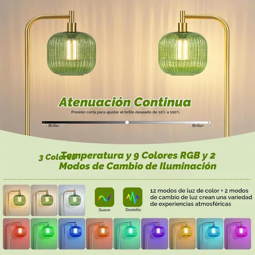 Vista 3 de QiMH Lámpara de pie inalámbrica para sala de estar, lámpara de pie con batería de 5400 mAh con pantalla de vidrio acanalado, lámpara alta de 3