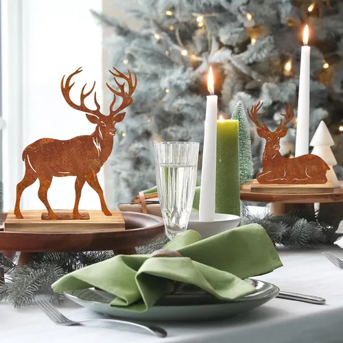 Vista 2 de OULYDEKO Decoración de mantel de Navidad de renos, decoración navideña acogedora de casa de campo de Rusti primitiva, decoración de Navidad