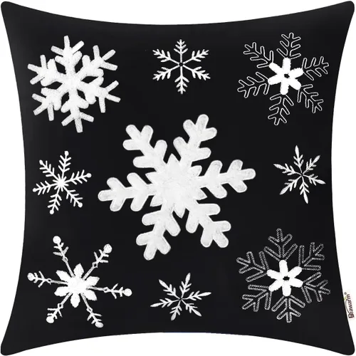 Vista 37 de BRAWARM Christmas Reindeer Pillow Cover 18x18 Black Velvet Embroidered Reno negro