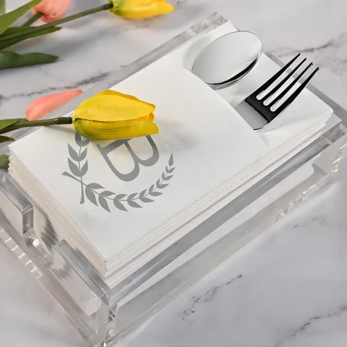 Vista 6 de Servilletas de bolsillo con monograma de plata, 100 servilletas de cena con letra B con bolsillo integrado para cubiertos, servilletas de canguro