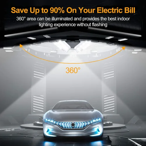 Vista 6 de KERNOWO Luces LED de garaje, 140 W, 18500 lúmenes, iluminación de garaje, luz diurna de 6000 K con lámpara de techo de tres paneles deformables
