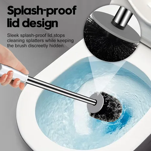 Vista 4 de Cepillo de inodoro, cepillo compacto y soporte, mango de acero inoxidable, cepillo limpiador de inodoro limpieza profunda para baño, fácil