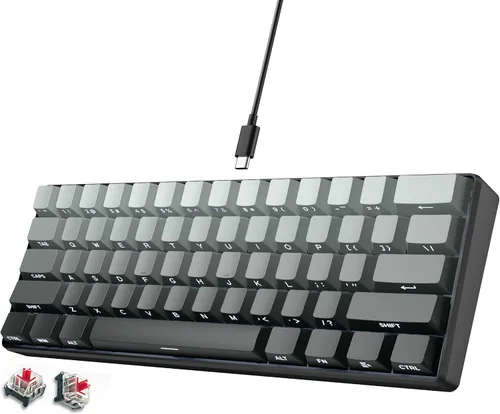 Vista 9 de abucow - Teclado mecánico 60% para juegos, interruptor azul, compacto con cable, anti-fantasma, sin conflictos, 61 teclas intercambiables, diseño