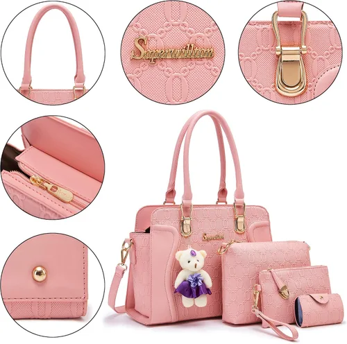 Vista 67 de Bolsos de mano de moda para mujer, bolsa de hombro, asa superior, bolsa de mano, juego de 4 piezas