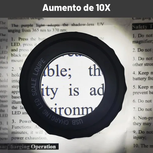 Vista 3 de Lupa de joyero recargable Koparneed de 10x con luces UV y LED, lupa de ojo iluminada con enfoque ajustable y vidrio de aumento para joyería
