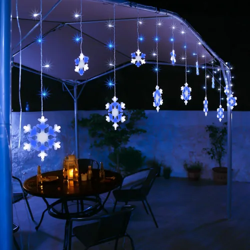 Vista 6 de Luces de Copo de Nieve de Navidad, 10.66 pies, 168 Luces LED de Carámbanos para Exteriores con 14 Gotas, 8 Modos Impermeables Conectables