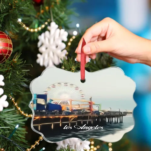 Vista 5 de Adornos de Navidad de California Estados Unidos, paisaje urbano de Los Ángeles, adornos de árbol de Navidad, adornos de Navidad personalizados