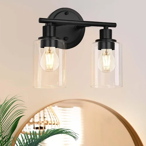 Vista 12 de 2 Light Bathroom Vanity Light Over Mirror - Black and Gold Farmhouse Wall Light for Bathroom Vanity Powder Room, Rustic Gooseneck Barn Style 2 Bulb