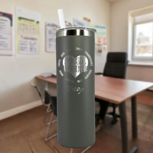 Vista 2 de AVITO Regalo personalizado para trabajador social, grabado con láser, aislado al vacío, vaso de 20 onzas con tapa y pajilla, vaso de trabajo social