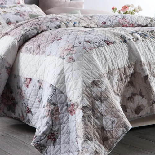 Vista 7 de Juego de ropa de cama de algodón, juego de colcha reversible de 3 piezas, edredón vintage con diseño floral de mosaico, colcha blanca, tamaño queen
