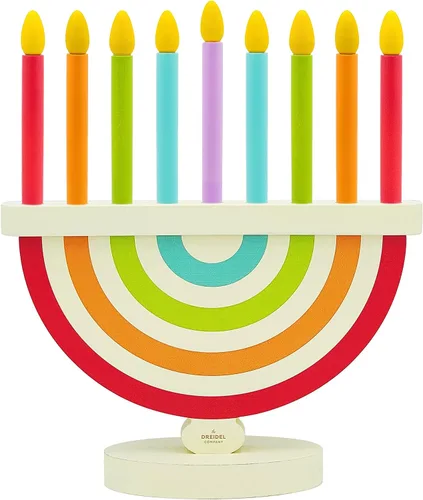 Vista 4 de Paquete de 2 menorá de Janucá de madera para niños con velas extraíbles