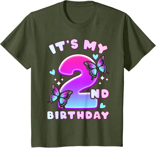 Vista 12 de Camiseta de 2º cumpleaños para niña de 2 años con mariposas y número 2 Negro