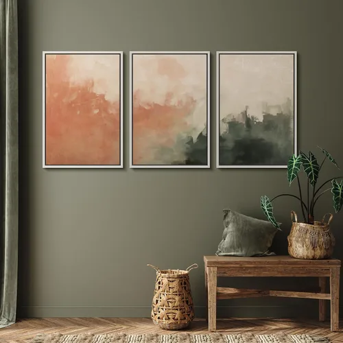 Vista 332 de SIGNFORD - Set de obras de arte en lienzo enmarcado para pared, ilustraciones abstractas de neblina del desierto en tonos neutros beige y marrón