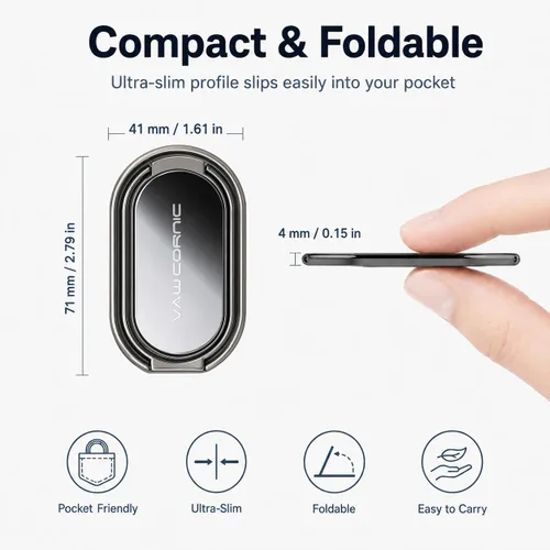 Vista 3 de VAWcornic Soporte para anillo de teléfono, soporte de dedo giratorio de doble dirección de 540° para iPhone, Samsung, Huawei Smartphone, Tablet