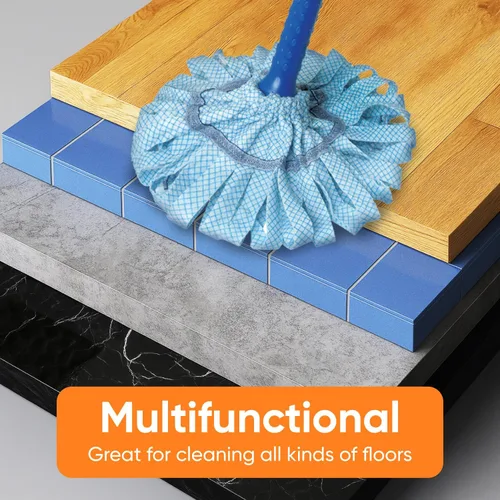 Vista 5 de Superio Trapeador de algodón para suelos de madera dura, autoescurridor, uso comercial/industrial de alta resistencia con mango de aluminio, azul