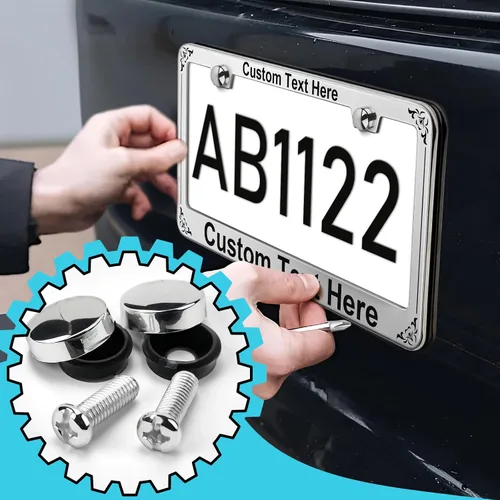 Vista 2 de Marco de placa personalizado de metal, soporte de placa de aluminio inoxidable para la parte delantera o trasera, accesorios exteriores para Negro