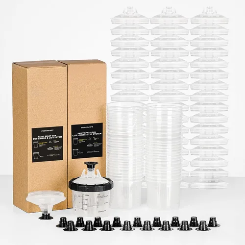 Vista 13 de InoKraft Copa para Pistola de Pintura Desechable, Kit Mini de 6 Onzas (180ml) con 6 Copas y Tapas, 1 Copa Rígida con Anillo Retenedor, 3 Tapones