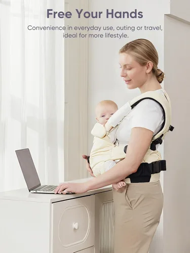 Vista 8 de bonoch EaseFit - Portabebés para recién nacidos a niños pequeños – Perilla de ajuste para la cadera del bebé, correa ergonómica de algodón
