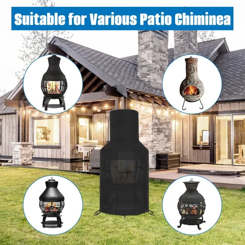 Vista 5 de SIRUITON Cubierta para chimenea de patio, duradera, resistente a la intemperie, cubierta para chimenea de chimenea de chimenea 420D Oxford