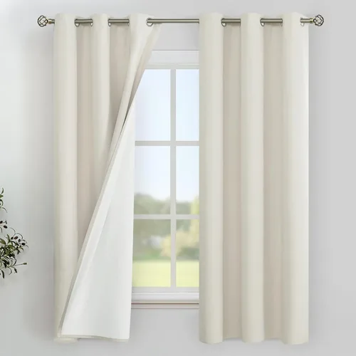 Vista 113 de YoungsTex - Cortinas 100% opacas para dormitorio, con aislamiento térmico y ojales, cortinas oscuras negras con capa pesada para ventana de sala
