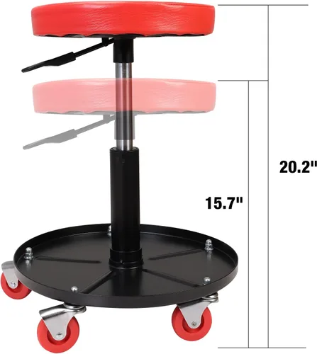 Vista 2 de Torin ATRHL6201B Asiento de garaje/taller neumático rodante resistente: Taburete mecánico acolchado ajustable con almacenamiento para herramientas
