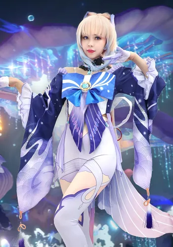 Vista 7 de DAZCOS Disfraz de cosplay de Sangonomiya Kokomi Venti Klee para mujer