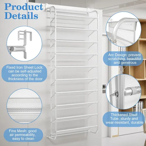 Vista 4 de AQQHSAIN Organizador de zapatos de pared de 10 niveles sobre la puerta, zapatero de pared, zapatero de puerta, zapatero para armario, despensa