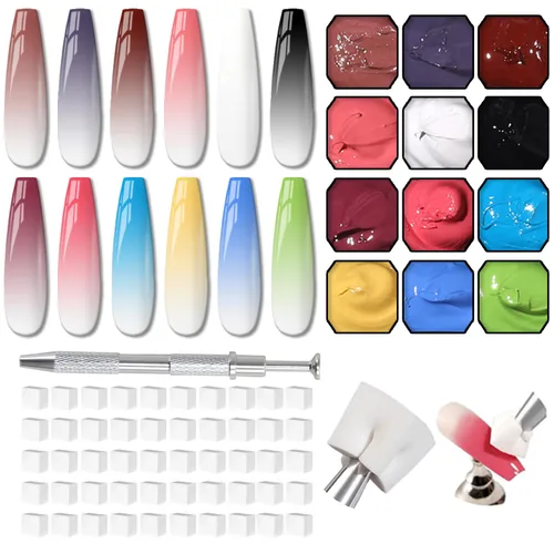Vista 10 de Paleta de Esmalte de Uñas en Gel Sponge Pat, 12 Colores para Mezclar Ombré Degradado, Pintura Degradada para Arte de Uñas, Sin Limpieza, Curado