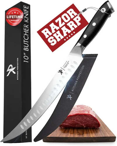 Vista 10 de Juego de Tallado de BBQ para Carne - Cuchillo de Cortar Pechuga de 12" + Cuchillo de Deshuesar de 6" con Fundas - Súper Afilado, Acero Alemán