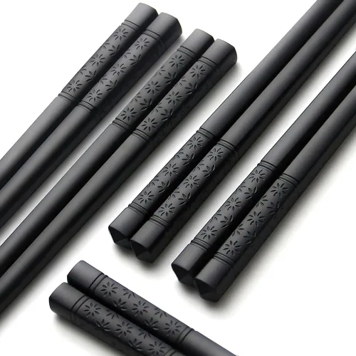 Vista 2 de YFWOOD 5 pares de palillos, palillos reutilizables aptos para lavavajillas, antideslizantes, de 9.4 pulgadas - Negro